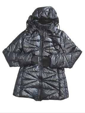 Snowman New York Shiny Black Down Hooded Puffer Jacket Best Fit XS/S